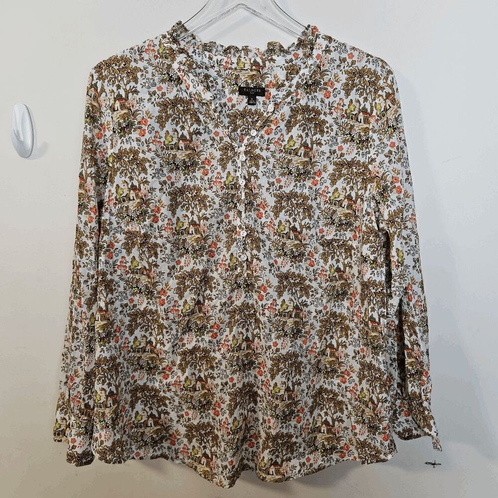 Talbots Tuscan Countryside Chateau Patterned Lightweight Long Sleeve Blouse w/ b
